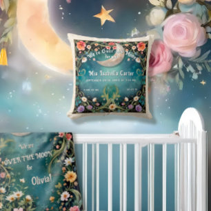 We're Over the Moon Birth Stats Floral Garden Vine Cushion