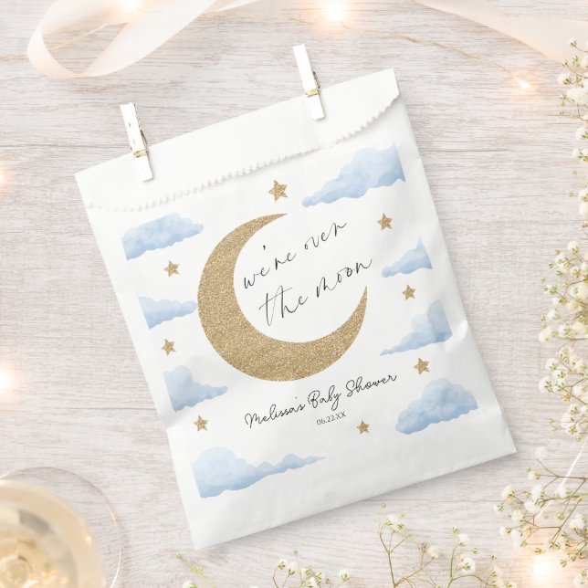We're Over The Moon Blue Celestial Baby Shower Favour Bags (Clipped)