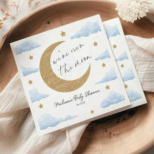 We're Over The Moon Blue Celestial Baby Shower Napkin