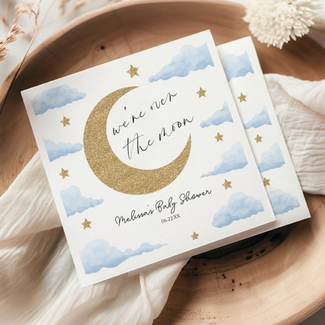 We're Over The Moon Blue Celestial Baby Shower Napkin (Creator Uploaded)