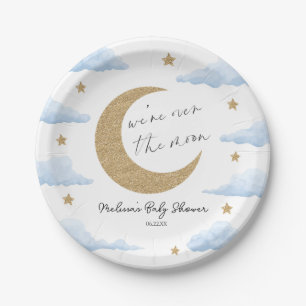 We're Over The Moon Blue Celestial Baby Shower Paper Plate