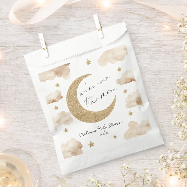 We're Over The Moon Boho Celestial Baby Shower Favour Bags (Clipped)