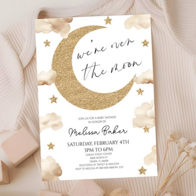 We're Over The Moon Boho Celestial Baby Shower Invitation (Creator Uploaded)