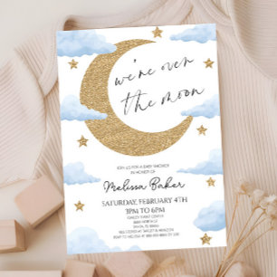 We're Over The Moon Boho Celestial Baby Shower Invitation