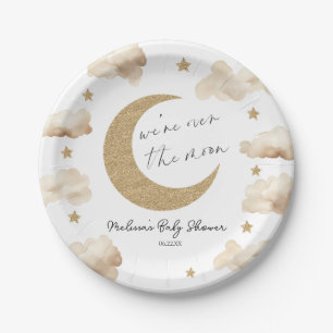 We're Over The Moon Boho Celestial Baby Shower Paper Plate