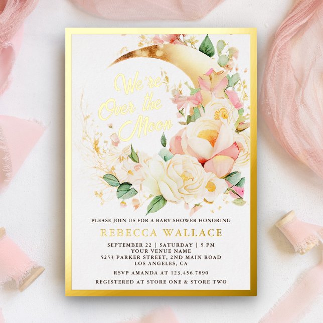 We're Over The Moon Floral Girl Baby Shower Gold (Creator Uploaded)