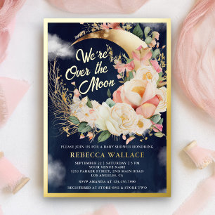 We're Over The Moon Girl Navy Baby Shower Gold
