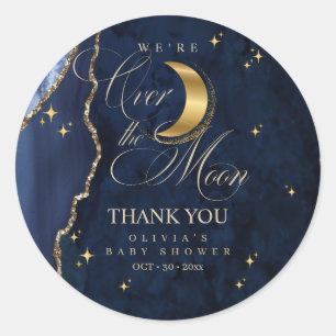 We're Over the Moon Gold Stars Blue Baby Shower Classic Round Sticker