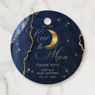 We're Over the Moon Gold Stars Blue Baby Shower  Favour Tags