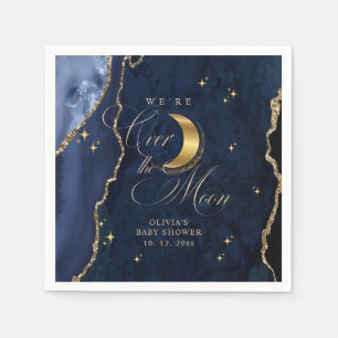 We're Over the Moon Gold Stars Blue Baby Shower  Napkin