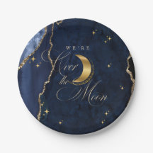 We're Over the Moon Gold Stars Blue Baby Shower 