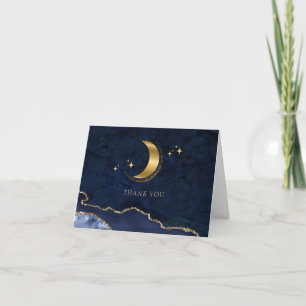 We're Over the Moon Gold Stars Blue Baby Shower  Thank You Card