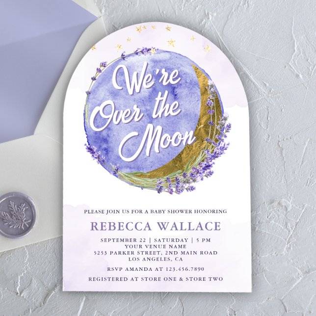 We're Over The Moon Lavender Arch Baby Shower Invitation (Creator Uploaded)