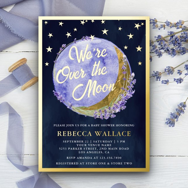 We're Over The Moon Lavender Baby Shower Navy Gold (Creator Uploaded)