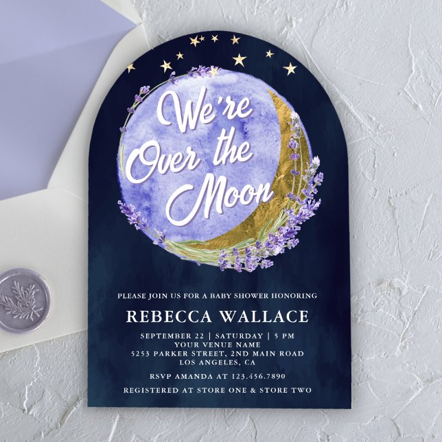 We're Over The Moon Lavender Navy Arch Baby Shower Invitation (Creator Uploaded)