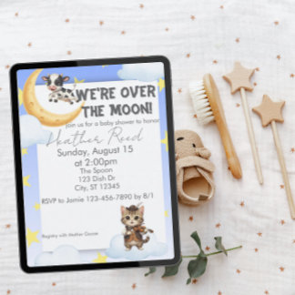We're Over the Moon, nursery rhyme baby shower Invitation
