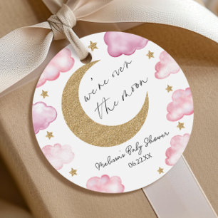 We're Over The Moon Pink Celestial Baby Shower Favour Tags