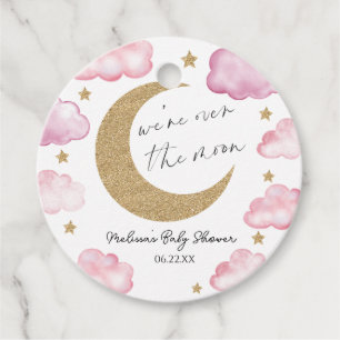 We're Over The Moon Pink Celestial Baby Shower Favour Tags