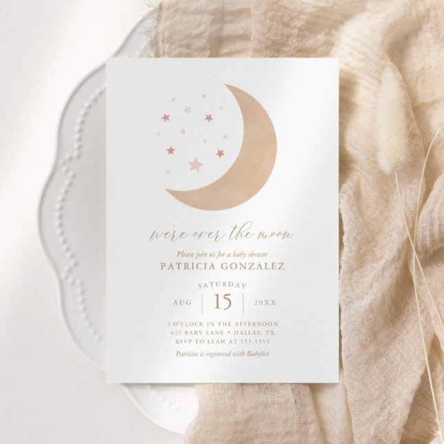 We're Over the Moon Pink Gold Girl Baby Shower Inv Invitation (Creator Uploaded)