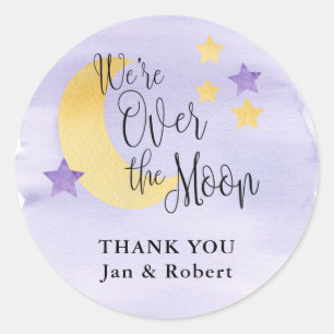 We're Over the Moon, Purple Personalised Classic Round Sticker