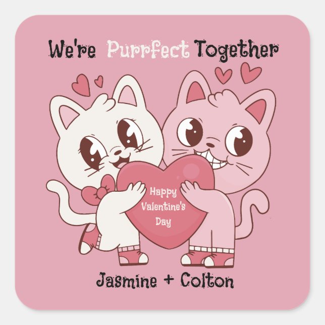 We're Purrfect Together Square Sticker (Front)