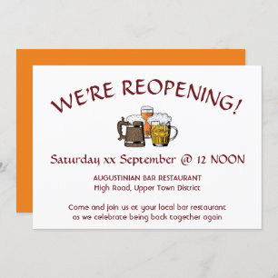 WE'RE REOPENING Bar Reunion Customisable ORANGE Invitation