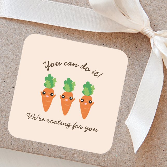 We're Rooting For You Funny Encouraging Carrots Square Sticker (Creator Uploaded)