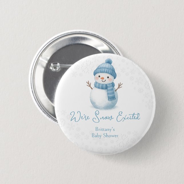 We're Snow Excited Snowmen Boy Baby Shower 6 Cm Round Badge (Front & Back)