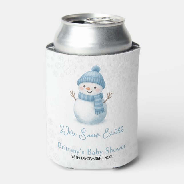 We're Snow Excited Snowmen Boy Baby Shower Can Cooler (Can Front)