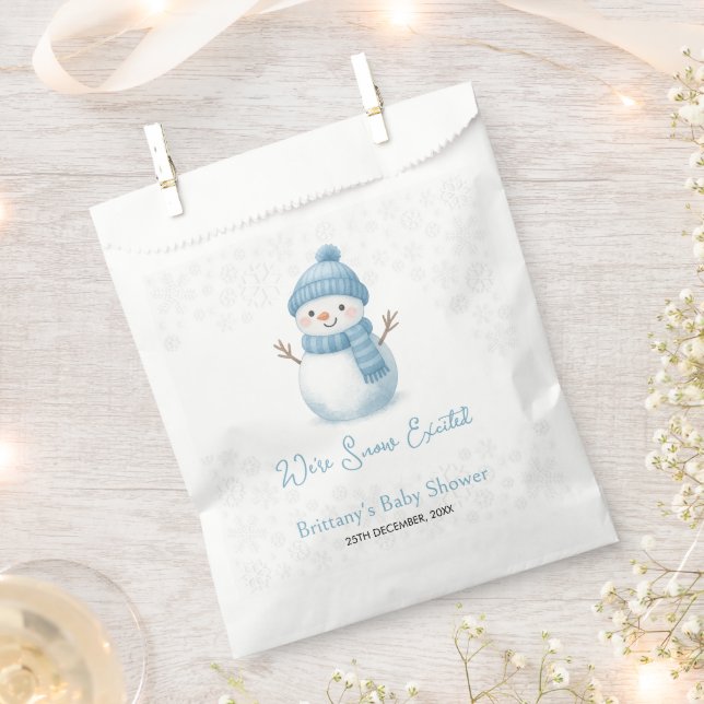 We're Snow Excited Snowmen Boy Baby Shower Favour Bags (Clipped)