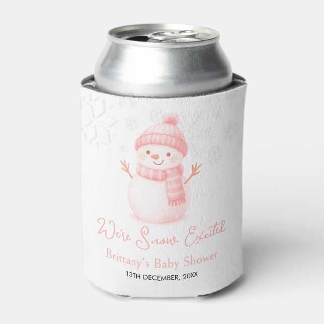 We're Snow Excited Snowmen Girl Baby Shower Can Cooler (Can Front)
