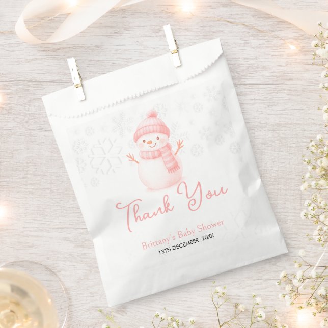We're Snow Excited Snowmen Girl Baby Shower Favour Bags (Clipped)