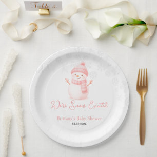 We're Snow Excited Snowmen Girl Baby Shower Paper Plate