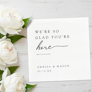 We're So Glad You're Here Minimal Paper Wedding Napkin