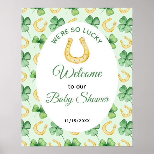 We're So Lucky Horseshoe St Patrick's Baby Shower Poster (Front)