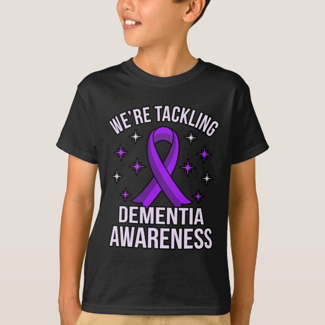 We're Tackling Dementia Awareness Alzheimer's Purp T-Shirt (Front)