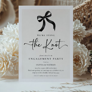 We're Tying the Knot Black Bow Engagement Party Invitation