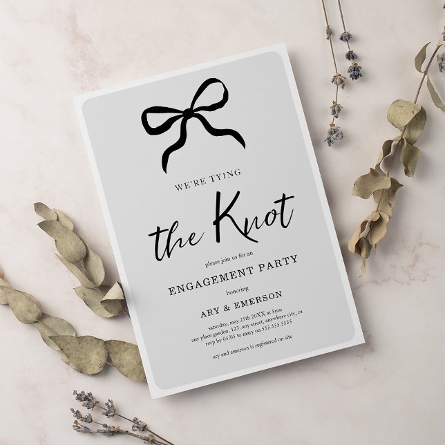 We're Tying the Knot Black Bow Engagement Party  Invitation (Creator Uploaded)