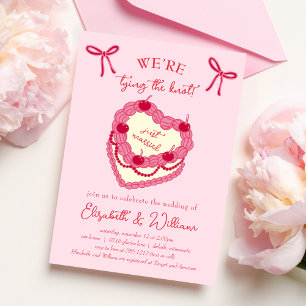 We're Tying the Knot Coquette Cherry Wedding Invitation