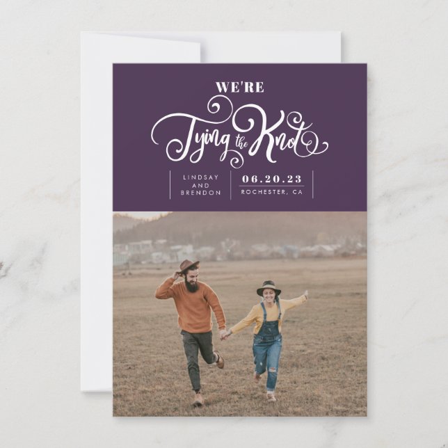 We're Tying The Knot Modern Save The Date Photo (Front)