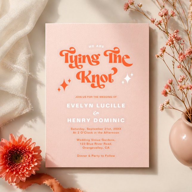 We're Tying The Knot Retro Modern Wedding  Invitation (Creator Uploaded)