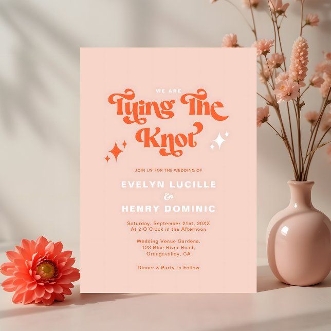 We're Tying The Knot Retro Modern Wedding  Invitation (Creator Uploaded)