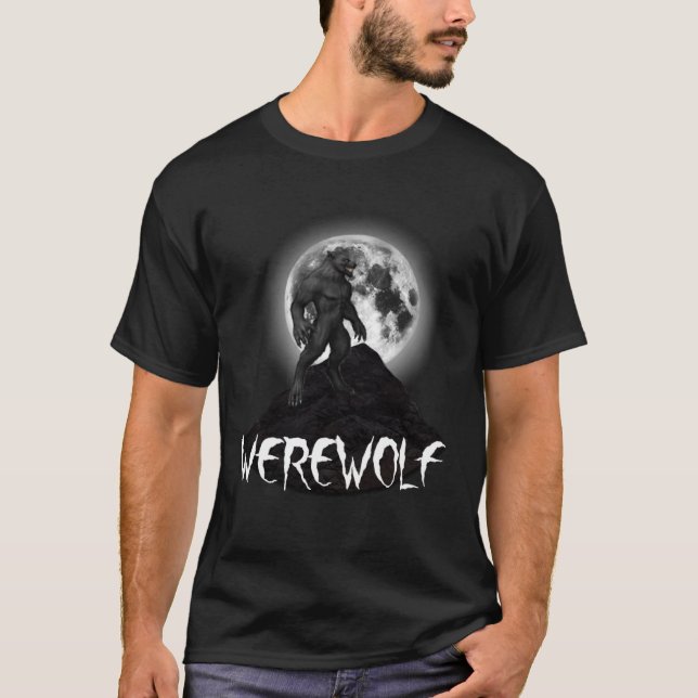 Werewolf Against Full Moon With Text T-Shirt (Front)