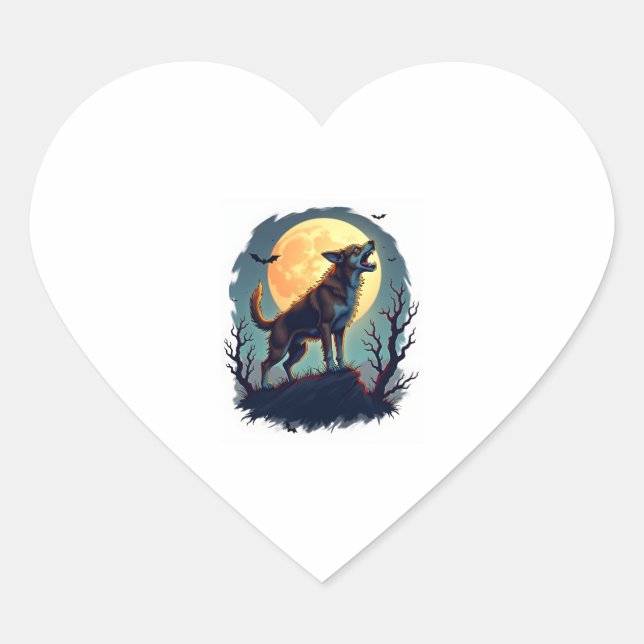 Werewolf Beagle Howl Heart Sticker (Front)