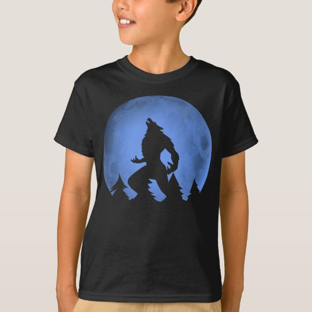 Werewolf Blue Moon wolf full moon on Halloween T-Shirt (Front)