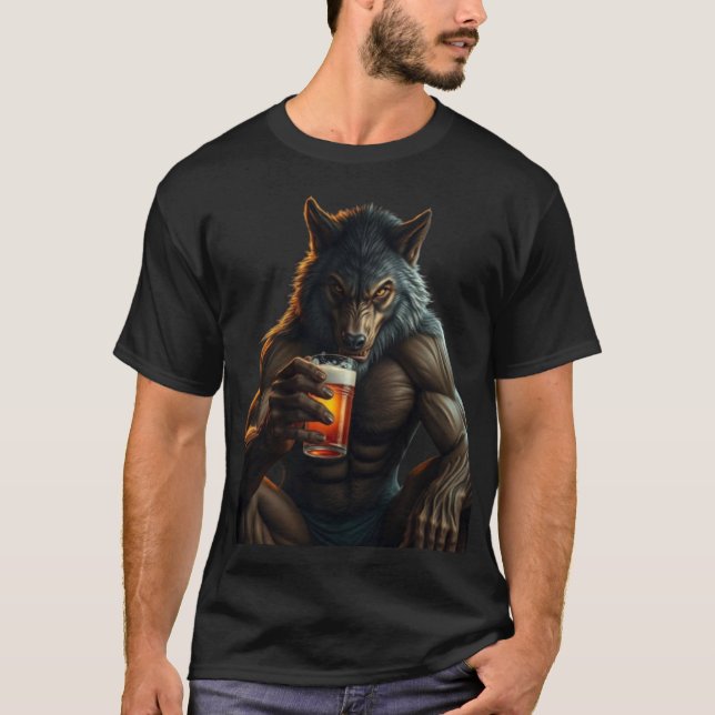 werewolf drinking beer t-shirt (Front)