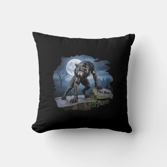 Werewolf Full Moon Throw Pillow – Gothic Horror  (Front)