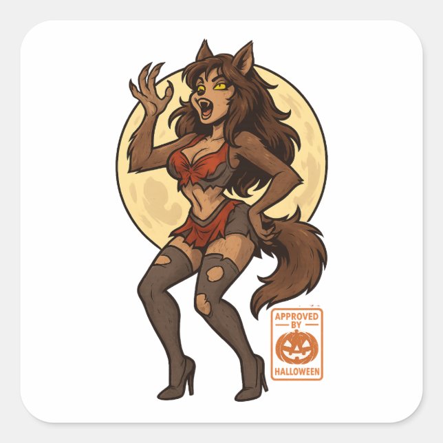 Werewolf Girl Cartoon Square Sticker (Front)
