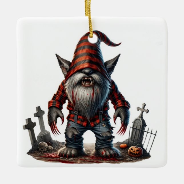 Werewolf Gnome Ceramic Ornament (Front)