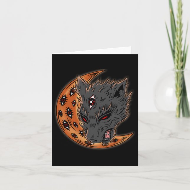 Werewolf Halloween Crescent Moon Horror Eyes Goth  Card (Front)